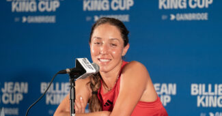 Jessica Pegula talks to press after BJK Cup qualifiers
