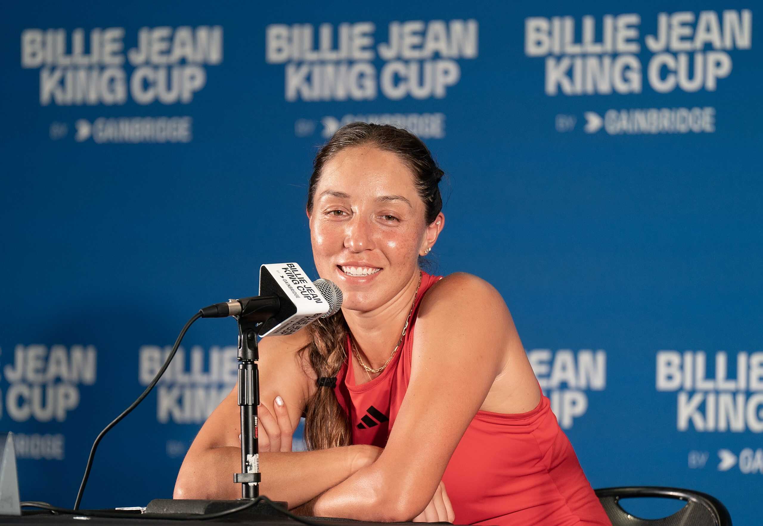 Jessica Pegula talks to press after BJK Cup qualifiers