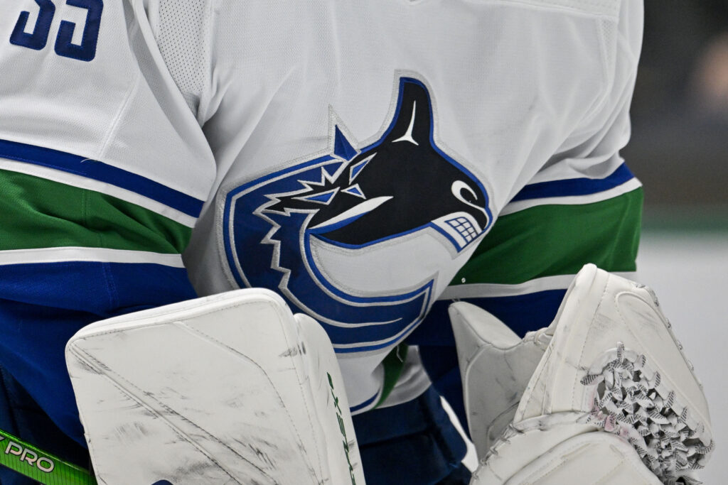 A view of the Vancouver Canucks logo on the jersey