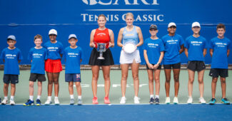Maria Sholokhova and Elza Tomase pose after the 2024 ITA Women's All-American championship match