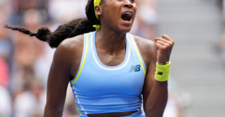 Coco Gauff reacts during the 2024 U.S. Open