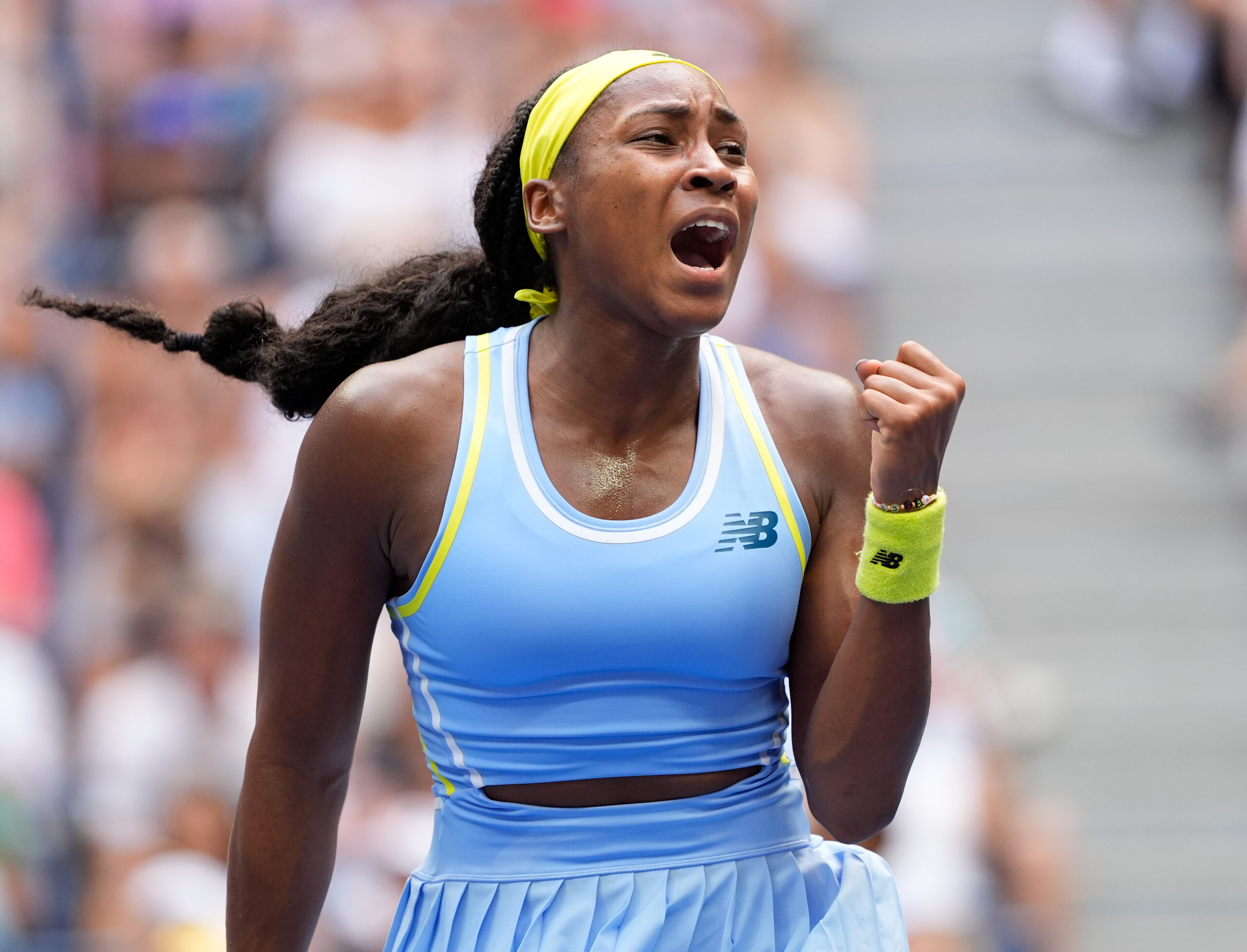 Coco Gauff reacts during the 2024 U.S. Open