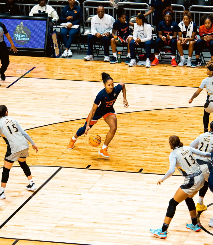 Morgan State's Laila Fair has a path to the basket as she attacks the UMBC defense during a road game on Sunday, Nov. 17.