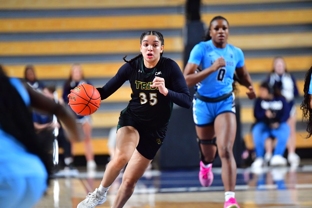 William & Mary's Anahi-Lee Cauley dribbles during a game against Longwood on Dec. 7, 2024 (Photo credit: William & Mary Athletics)
