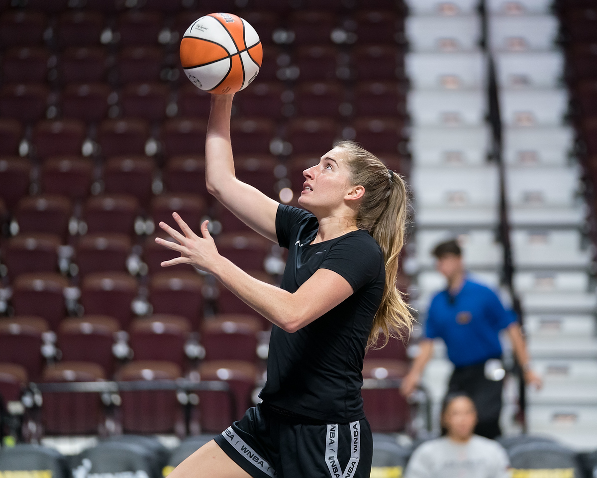 Aces guard Kate Martin goes for a layup in warmups before facing the Connecticut Sun.