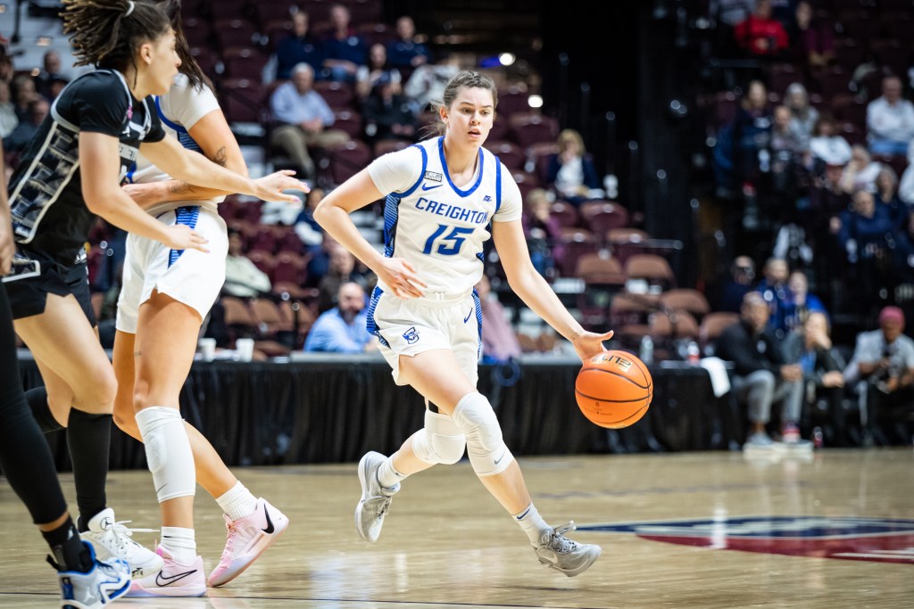 Creighton guard Lauren Jensen dribbles the basketball