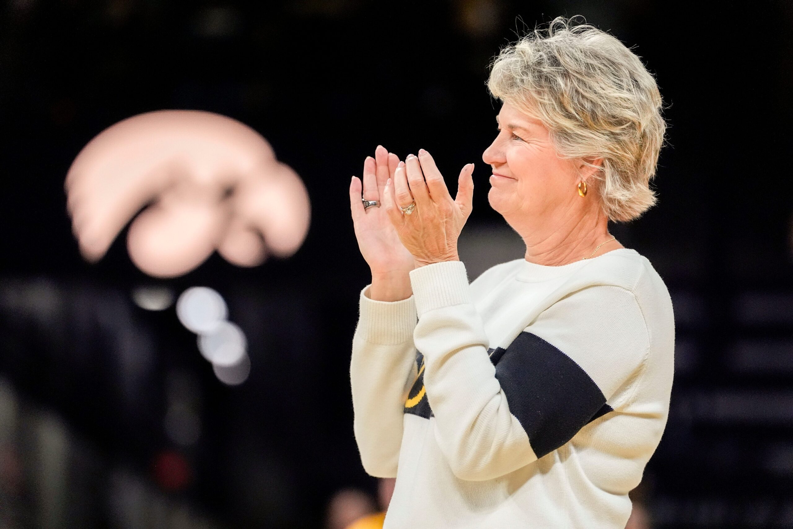 Former Iowa head coach Lisa Bluder at retirement ceremony.