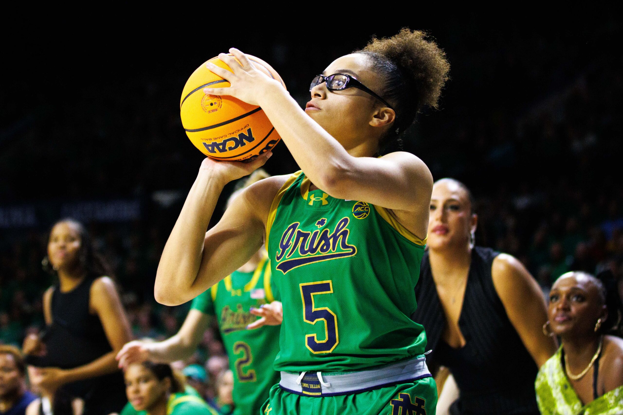 Notre Dame guard and WNBA draft prospect Olivia Miles shoots a basketball