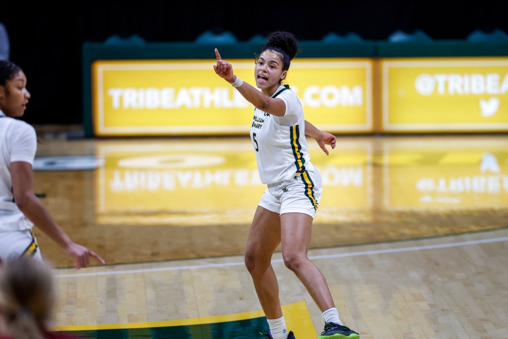 William & Mary's Bella Nascimento gets back on defense during a game earlier this season. (Photo credit: William & Mary Athletics)