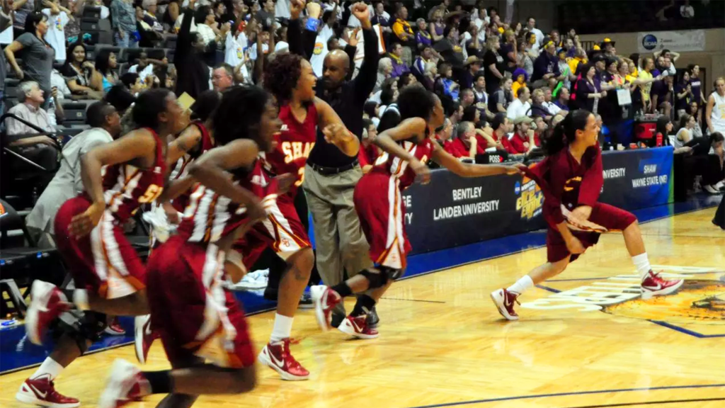 Shaw celebrates its 2012 NCAA Division II national championship. (Photo credit: The CIAA)