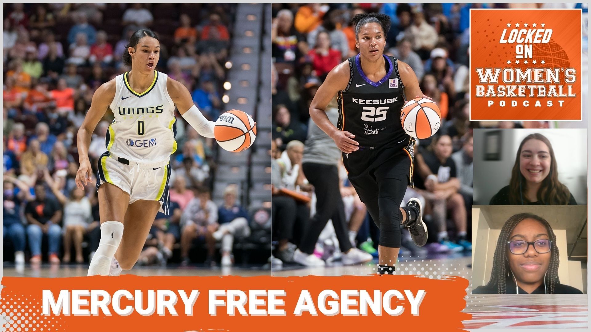 Satou Sabally (L) and Alyssa Thomas (R) thumbnail image alongside the LOWBB logo and title "Mercury free agency"