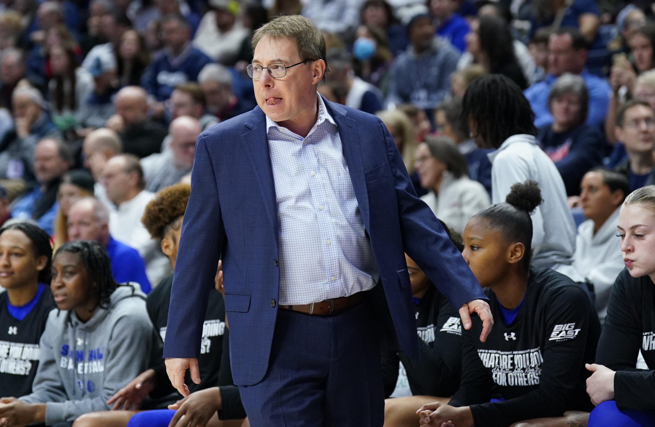 Seton Hall Pirates head coach Anthony Bozzella watches from the sideline