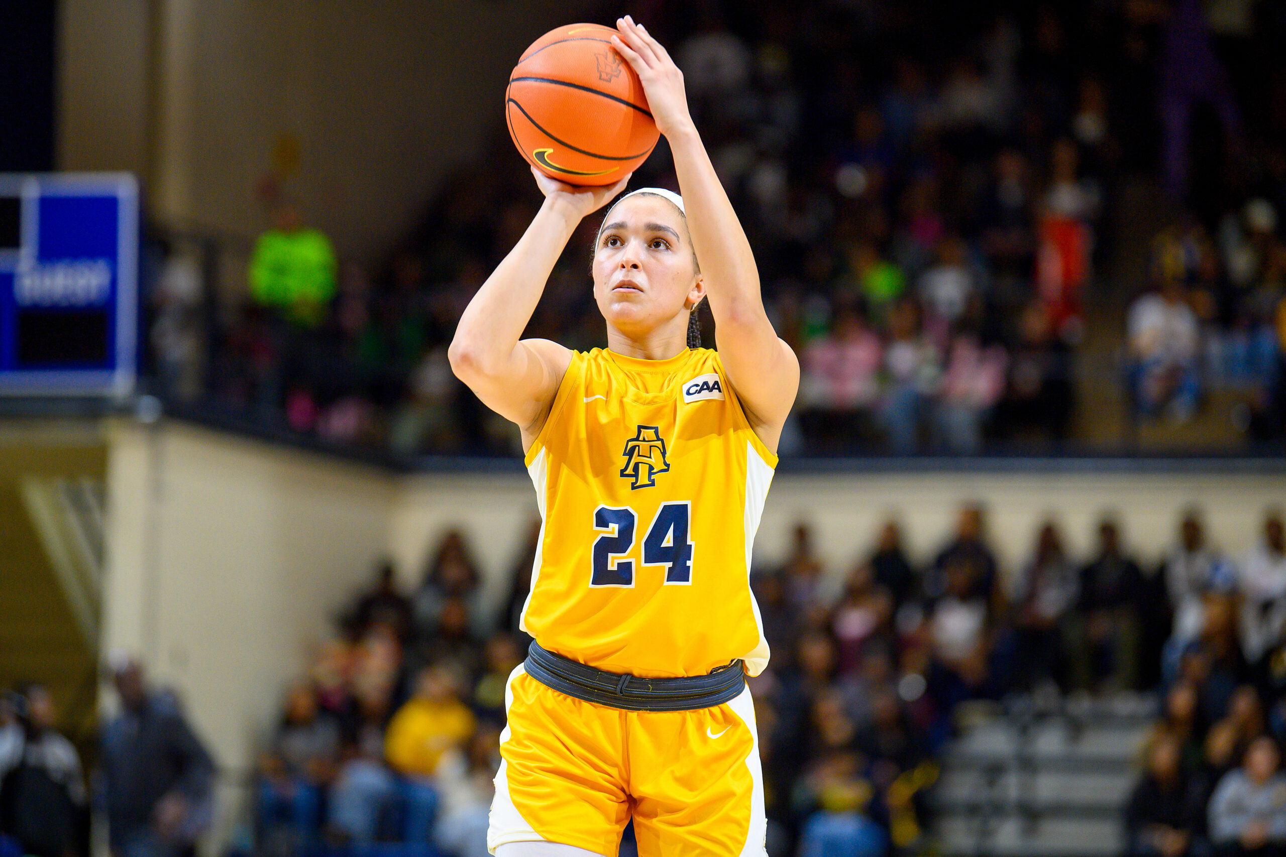 Maleia Bracone at the foul line in a game earlier this season for North Carolina A&T. (Photo credit: North Carolina A&T Athletics)