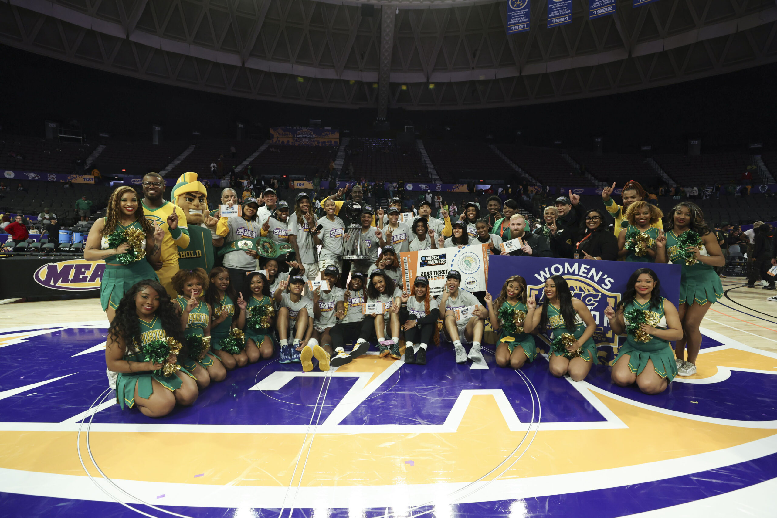 Norfolk State women's basketball celebrates its third straight MEAC championship.