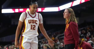JuJu Watkins and Lindsay Gottlieb, happier.