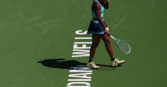 Coco Gauff in action at the 2025 BNP Paribas Open
