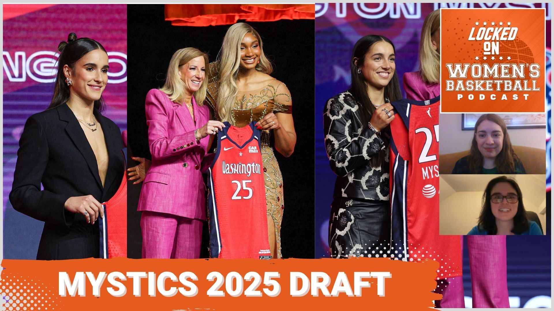 Three Mystics draft picks are pictured in the featured image for the LOWBB podcast episode "Mystics 2025 Draft"