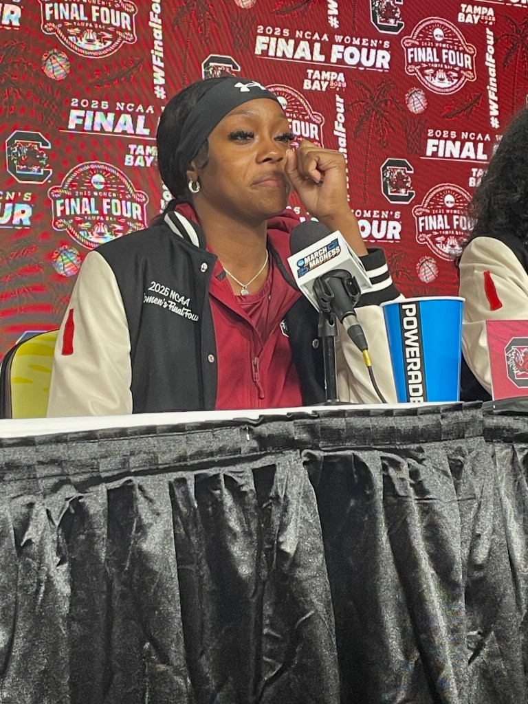 Raven Johnson during the Final Four press conference. (Photo credit: Rob Knox | The Next)