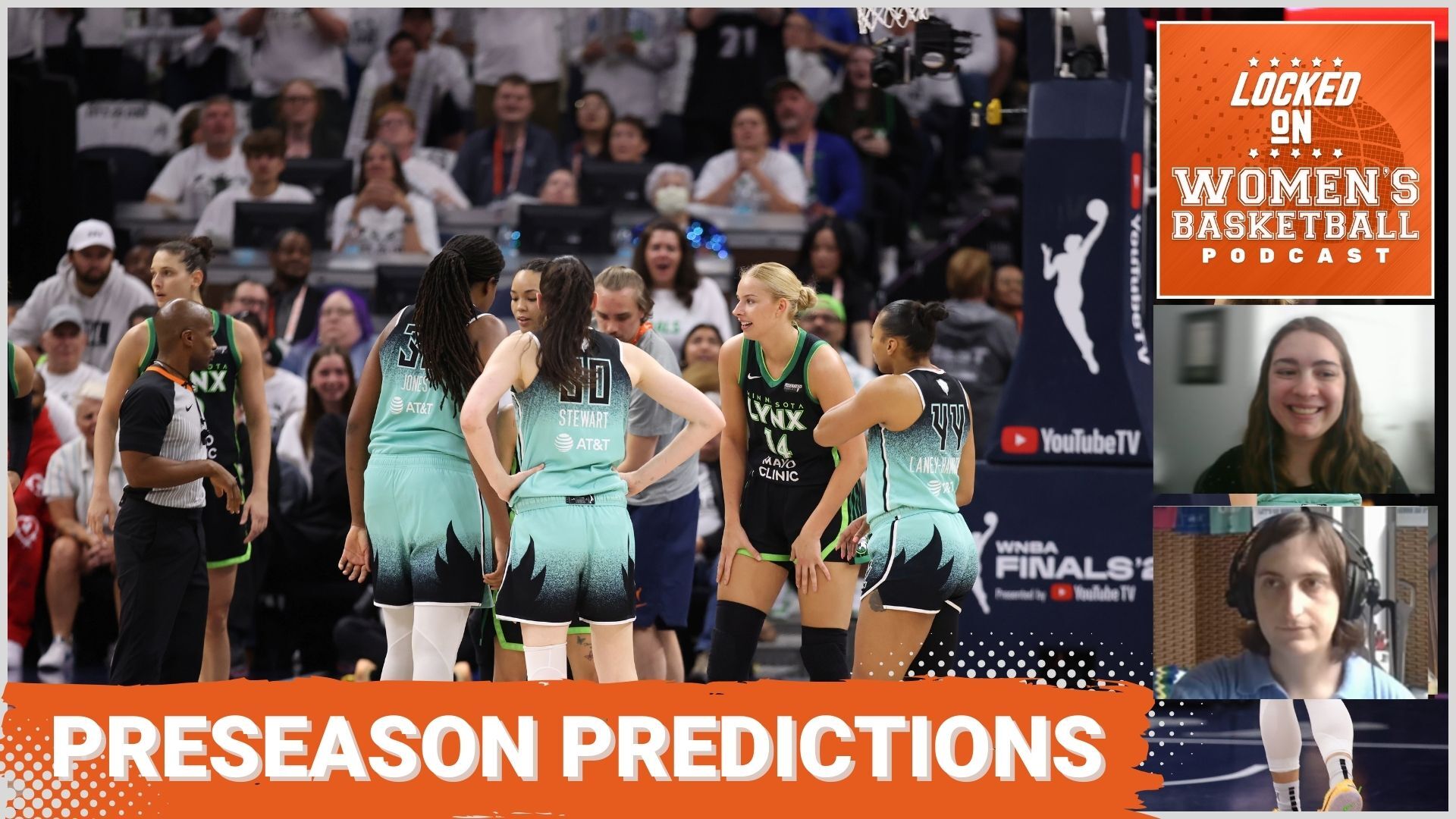 A game photo from the 2024 WNBA Finals between the Lynx and Liberty is the featured photo for the Locked on WBB podcast episode titled "Preseason predictions"