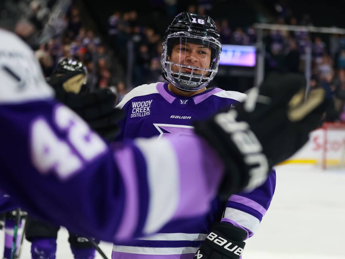 Sophie Jaques celebrates her goal in Game 3 (Photo Cred: PWHL)