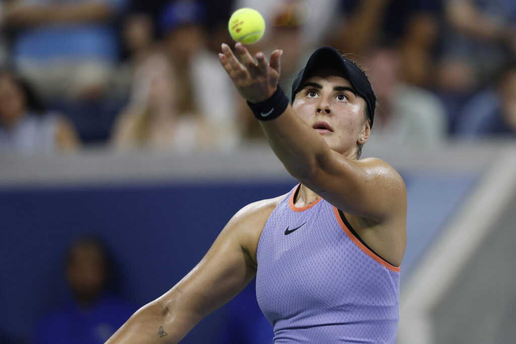 Bianca Andreescu serves at the 2024 U.S. Open