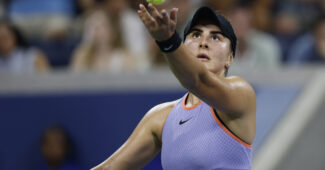 Bianca Andreescu serves at the 2024 U.S. Open