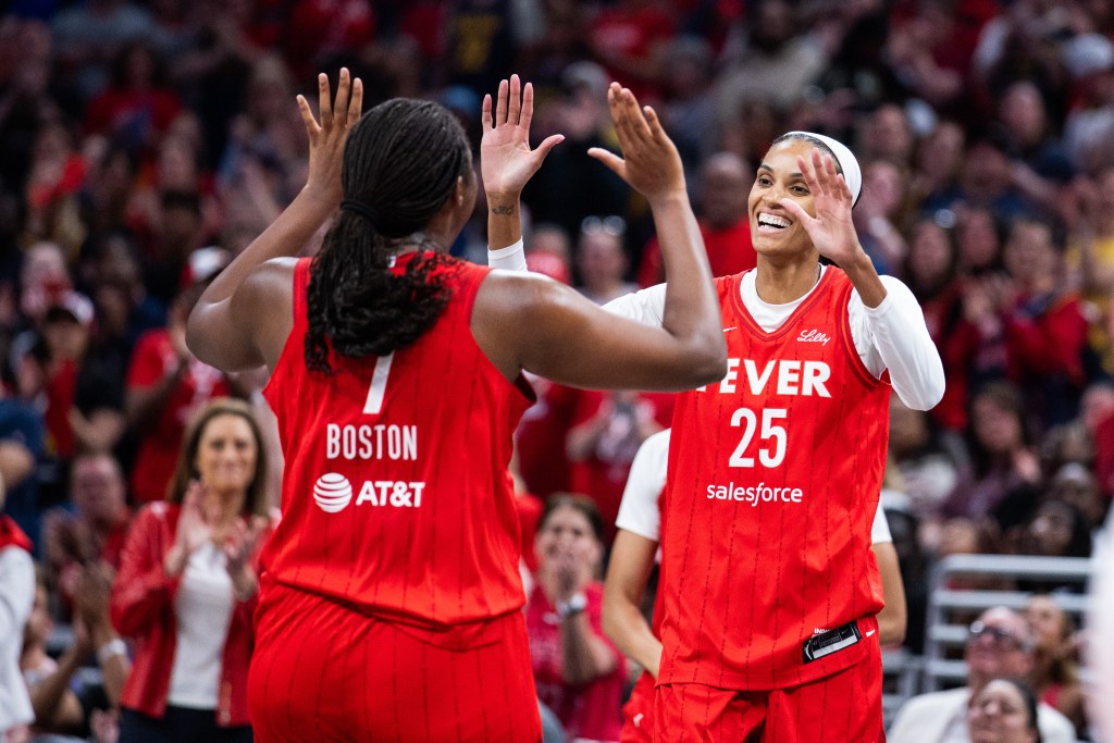 Indiana Fever players Aliyah Boston and DeWanna Bonner