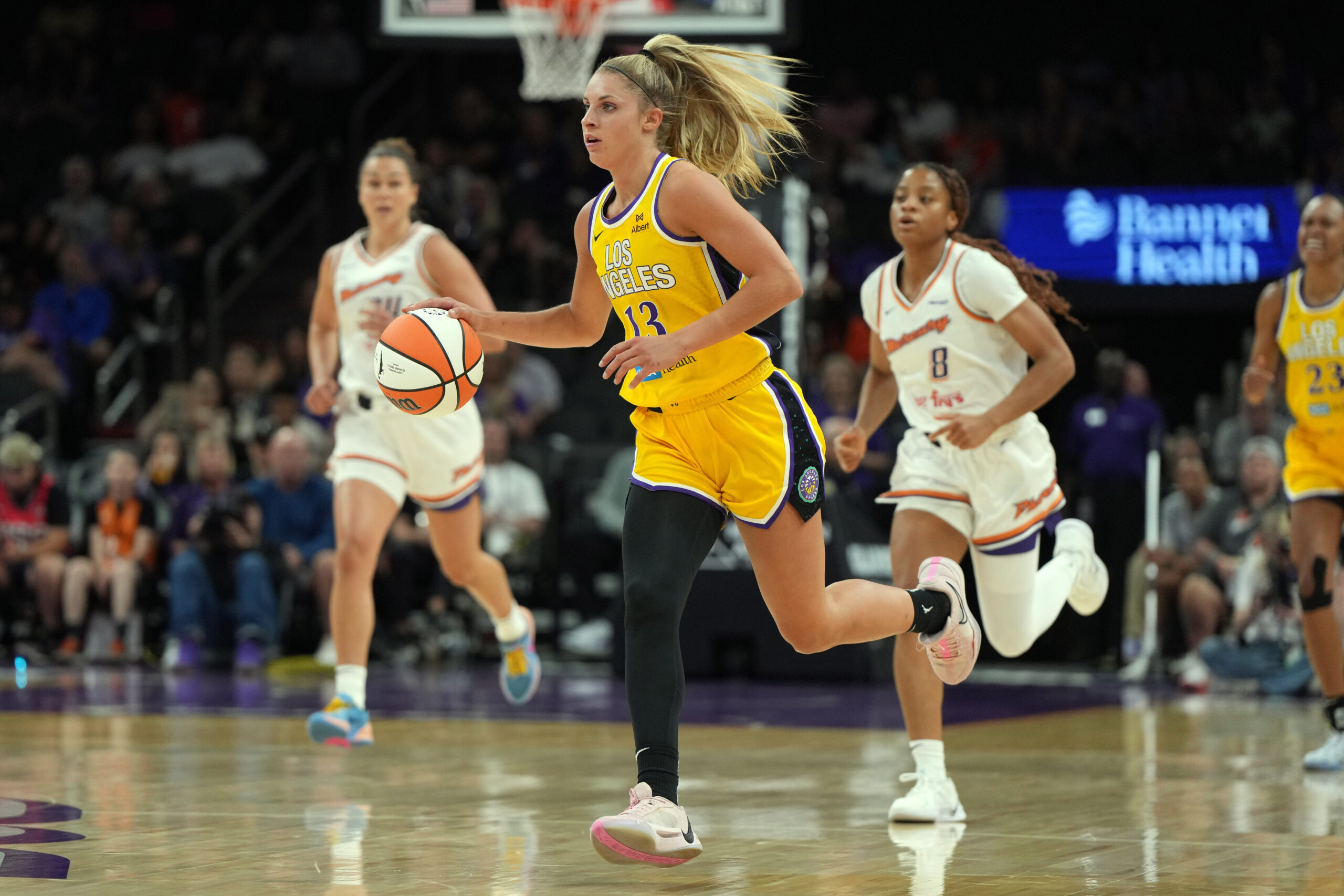 Los Angeles Sparks guard Sarah Ashlee Barker dribbles the basketball