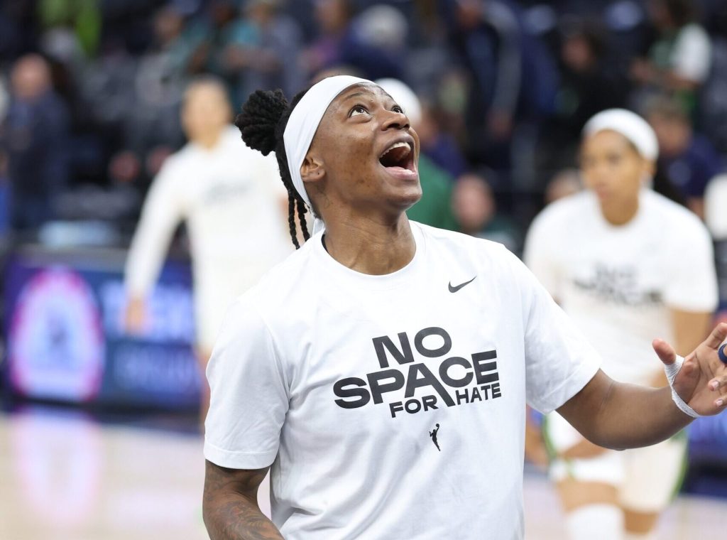 Seattle Storm guard Erica Wheeler smiles ahead of a game against the Minesota Lynx on May 27, 2025 at Target Center in Minneapolis, Minnesota.