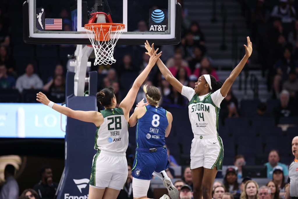 Seattle Storm rookie Dominique Malonga and center <a rel=