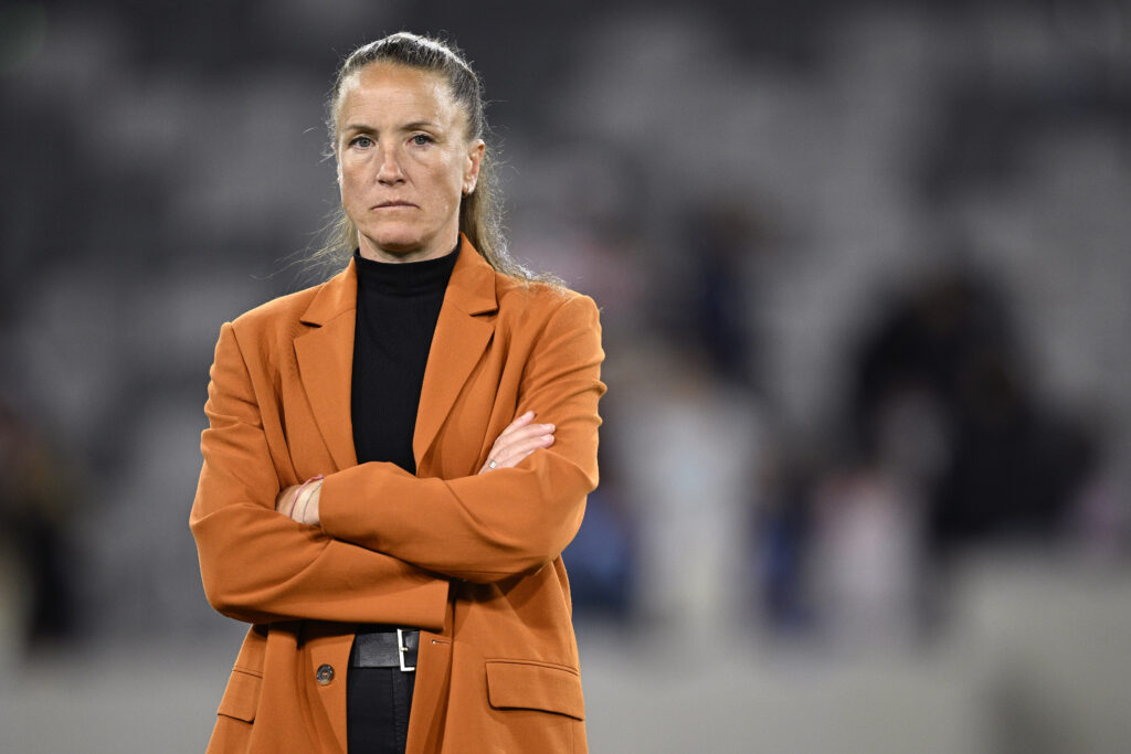 Jun 7, 2024; San Diego, California, USA; San Diego Wave FC head coach Casey Stoney looks on after the match against the Orlando Pride at Snapdragon Stadium. Mandatory Credit: Orlando Ramirez-USA TODAY Sports