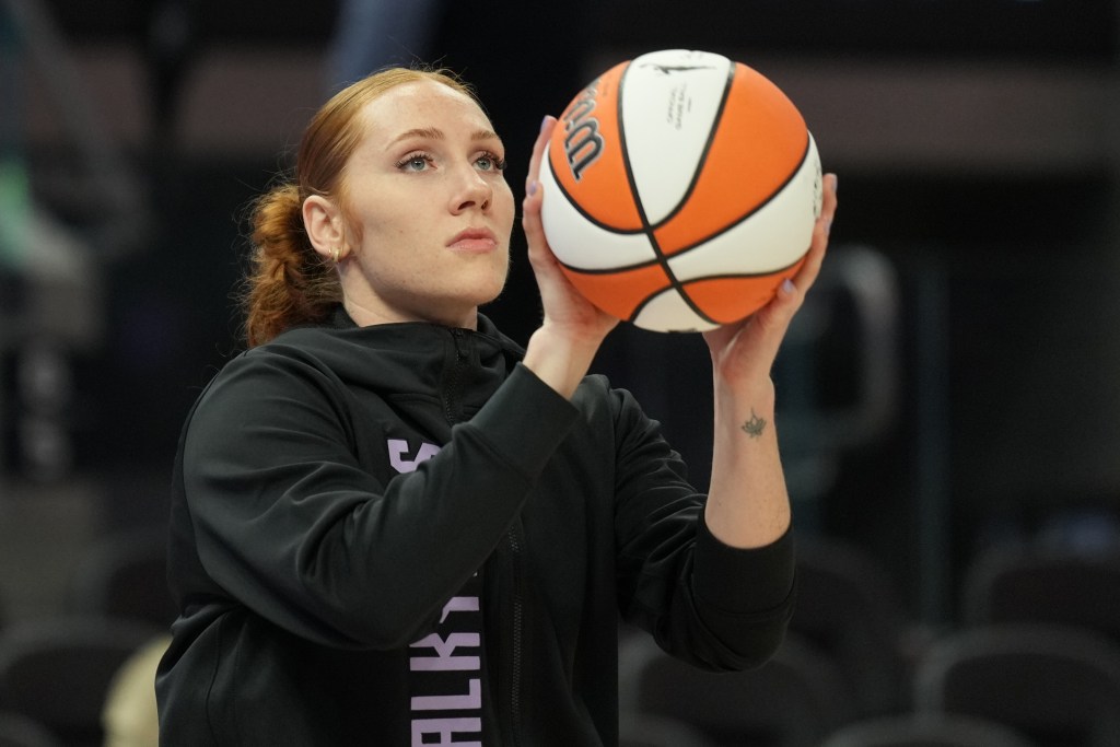 Golden State Valkyries forward Chloe Bibby warms up before the game. She is show from the front.