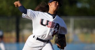 Kelsie Whitmore delivers a pitch for USA Baseball.