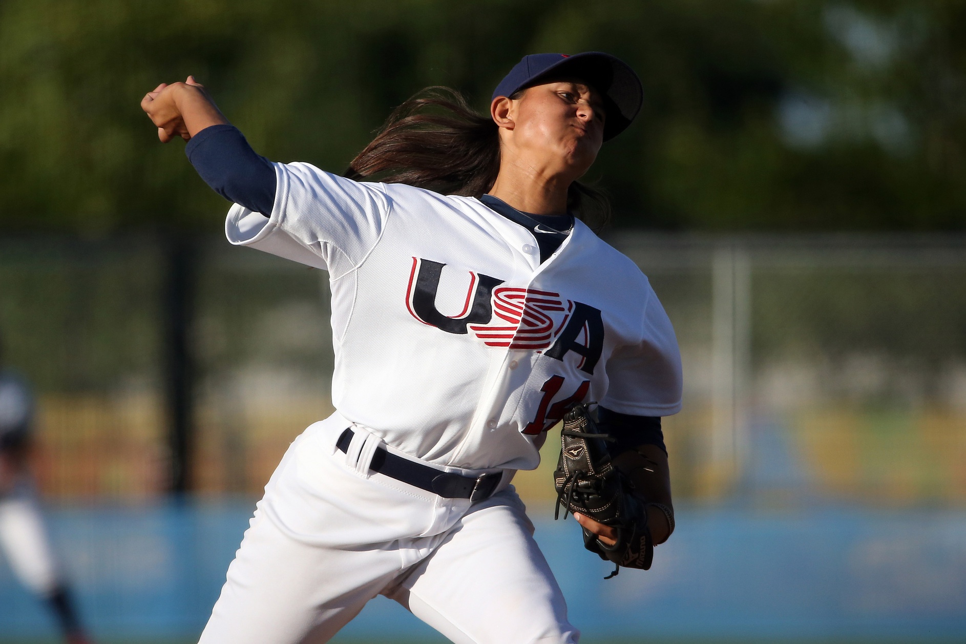 Kelsie Whitmore delivers a pitch for USA Baseball.