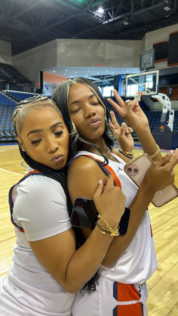 Mihjae Hayes (left) and Tiyanna James (right) have some fun after a recent photo shoot at Virginia State.