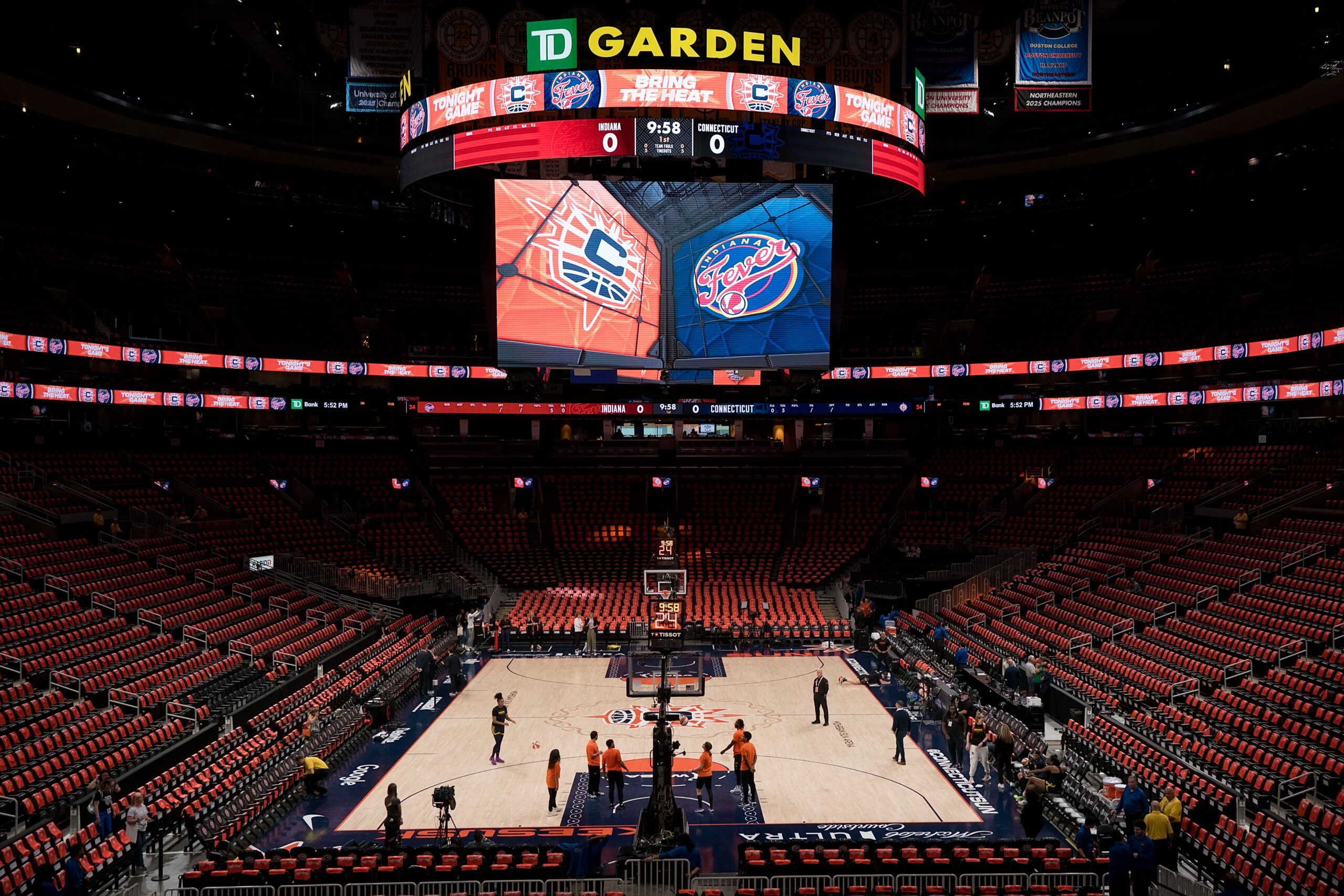 A shot of the Connecticut Sun court in TD Garden before the game.