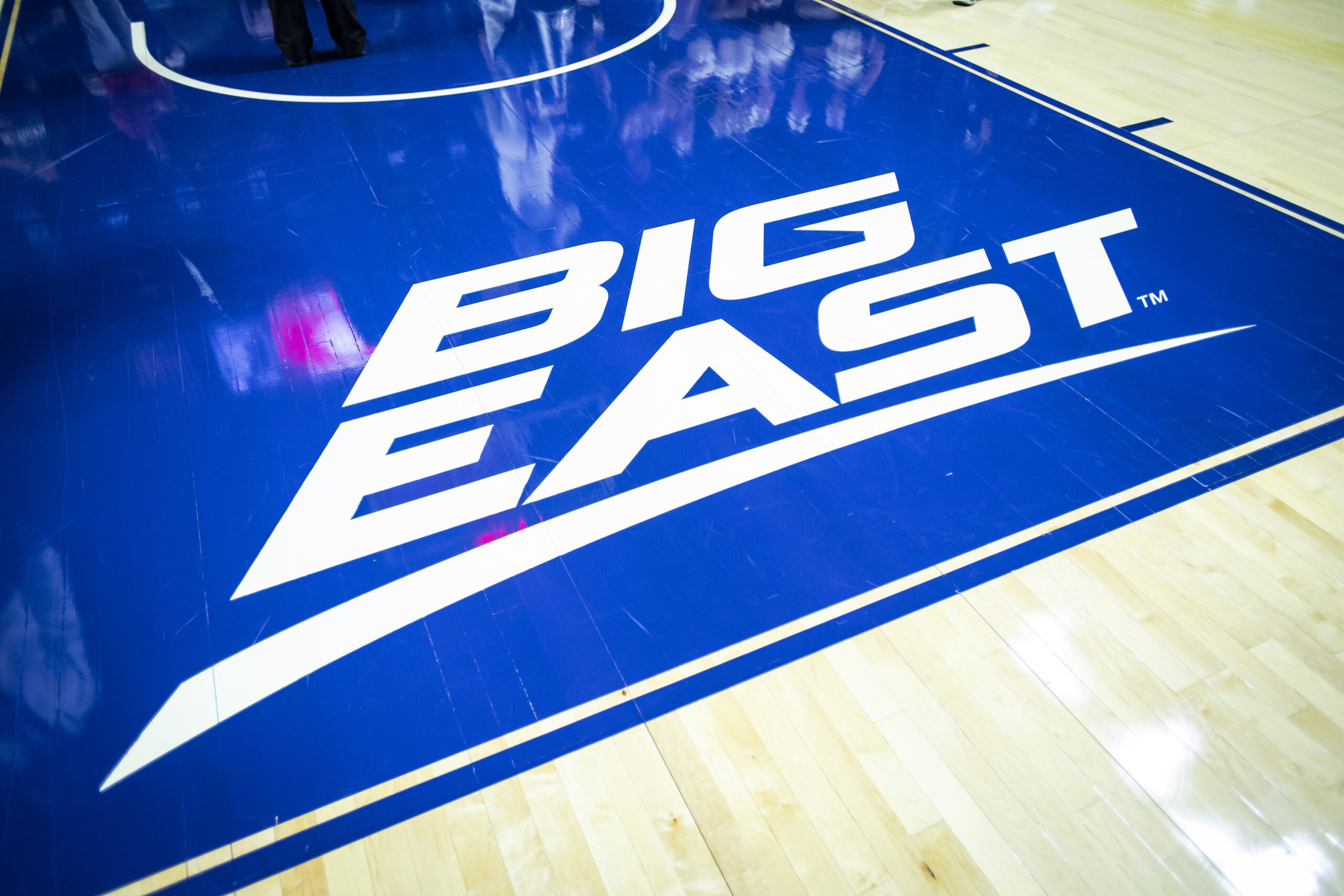 BIG EAST logo in the paint on the court