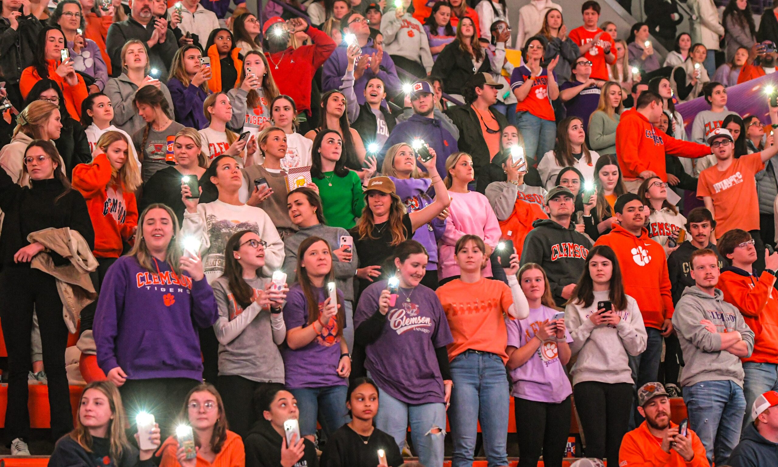 Clemson student section waves their cell phone lights