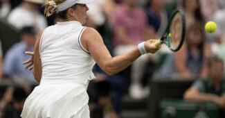Anastasia Pavlyuchenkova hits a forehand in her fourth round match at Wimbledon