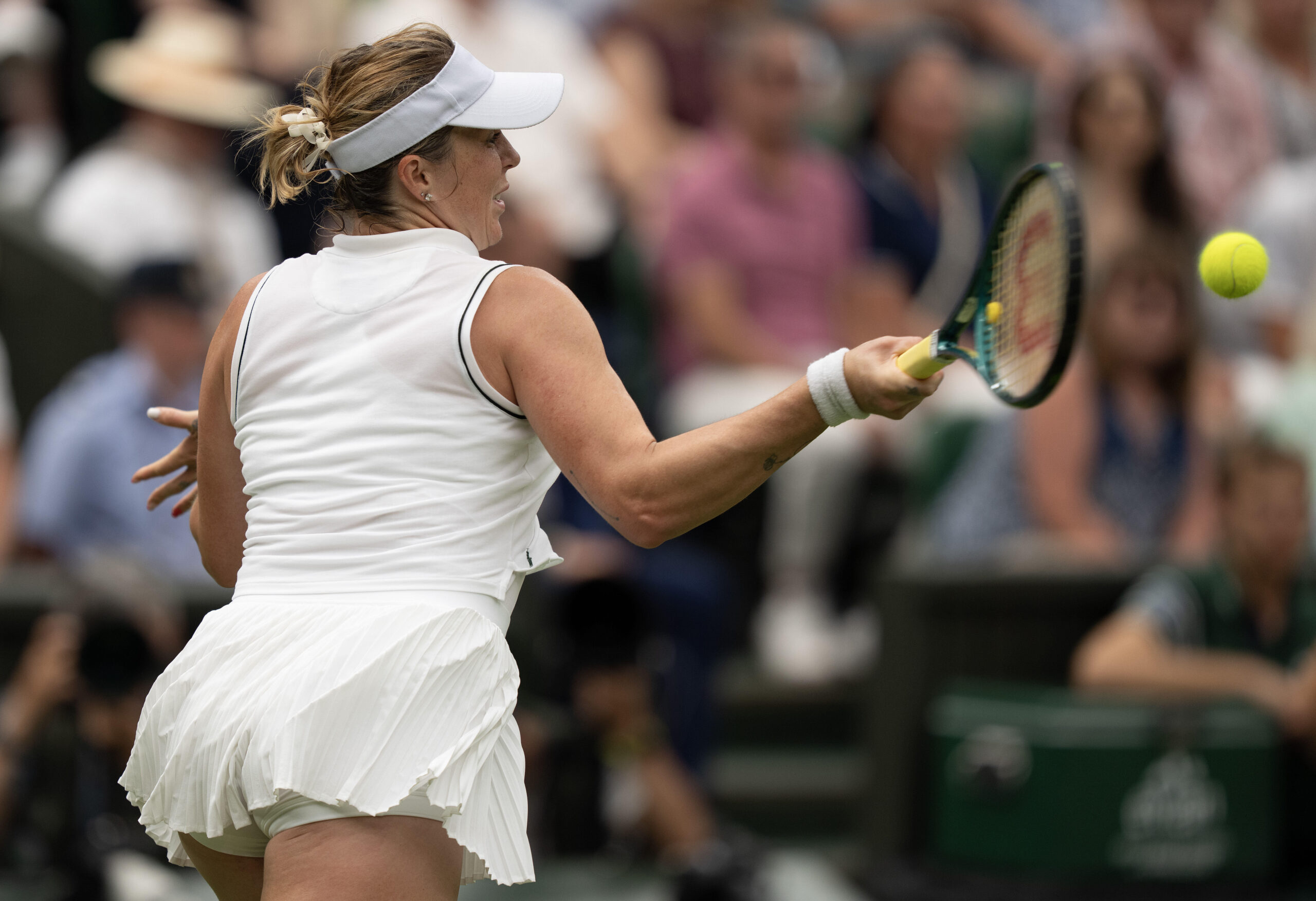 Anastasia Pavlyuchenkova hits a forehand in her fourth round match at Wimbledon