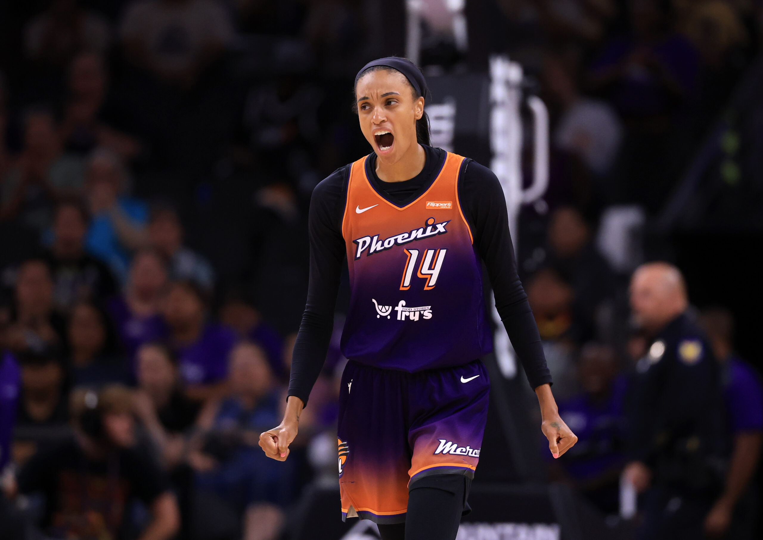 DeWanna Bonner yells after a play in the Phoenix Mercury's game versus the Minnesota Lynx