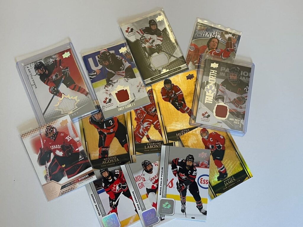 Team Canada trading cards displayed on a table