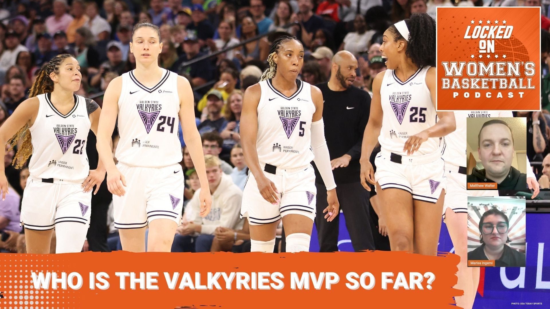 A group of Valkyries players stand together on the court