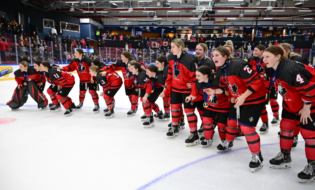Team Canada celebrates Gold Medal win at U18's