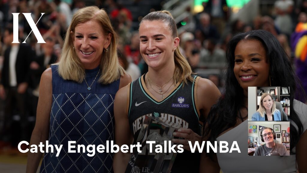 Cathy Engelbert next to Sabrina Ionescu.
