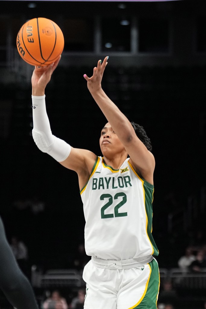 Baylor senior Bella Fontleroy shoots a jump shot during the 2025 Big 12 Tournament.