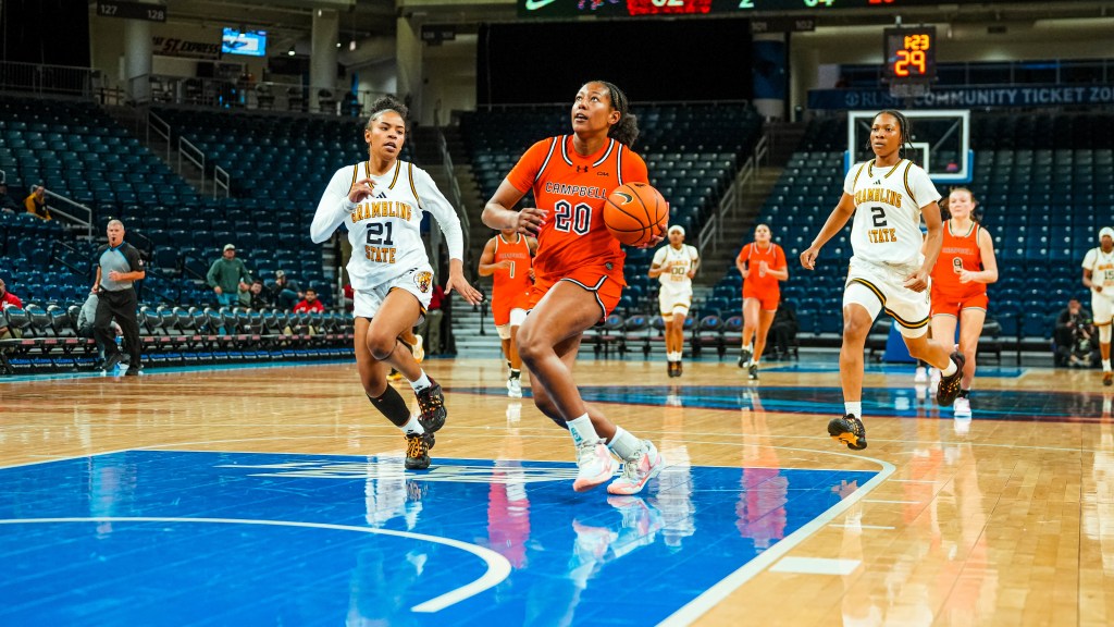 Campbell's Jasmine Nivar drives to the basket in a game against Grambling State.