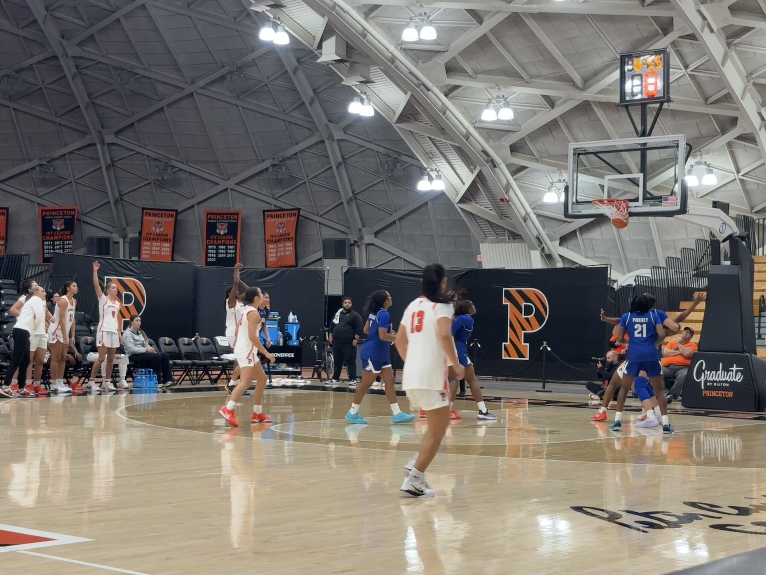 Princeton celebrates a made shot.