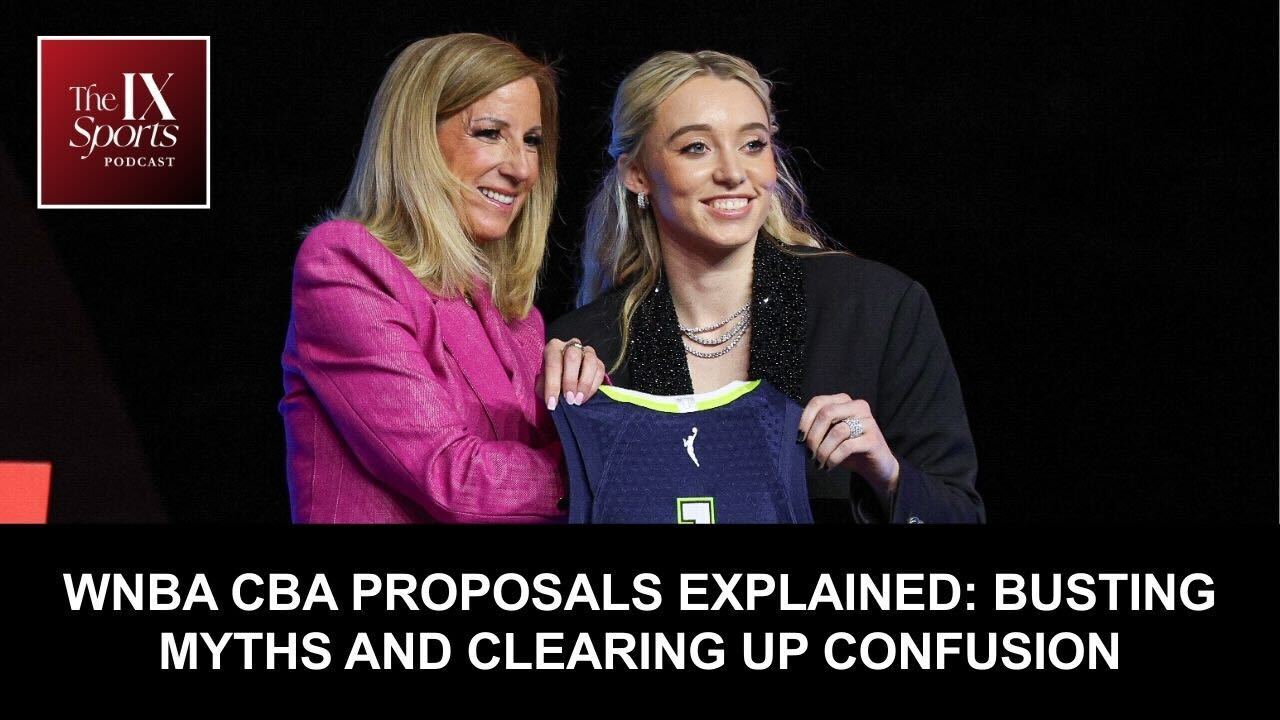 WNBA Commissioner Cathy Engelbert poses for a photo with WNBA rookie Paige Bueckers while they hold up a Dallas Wings jersey