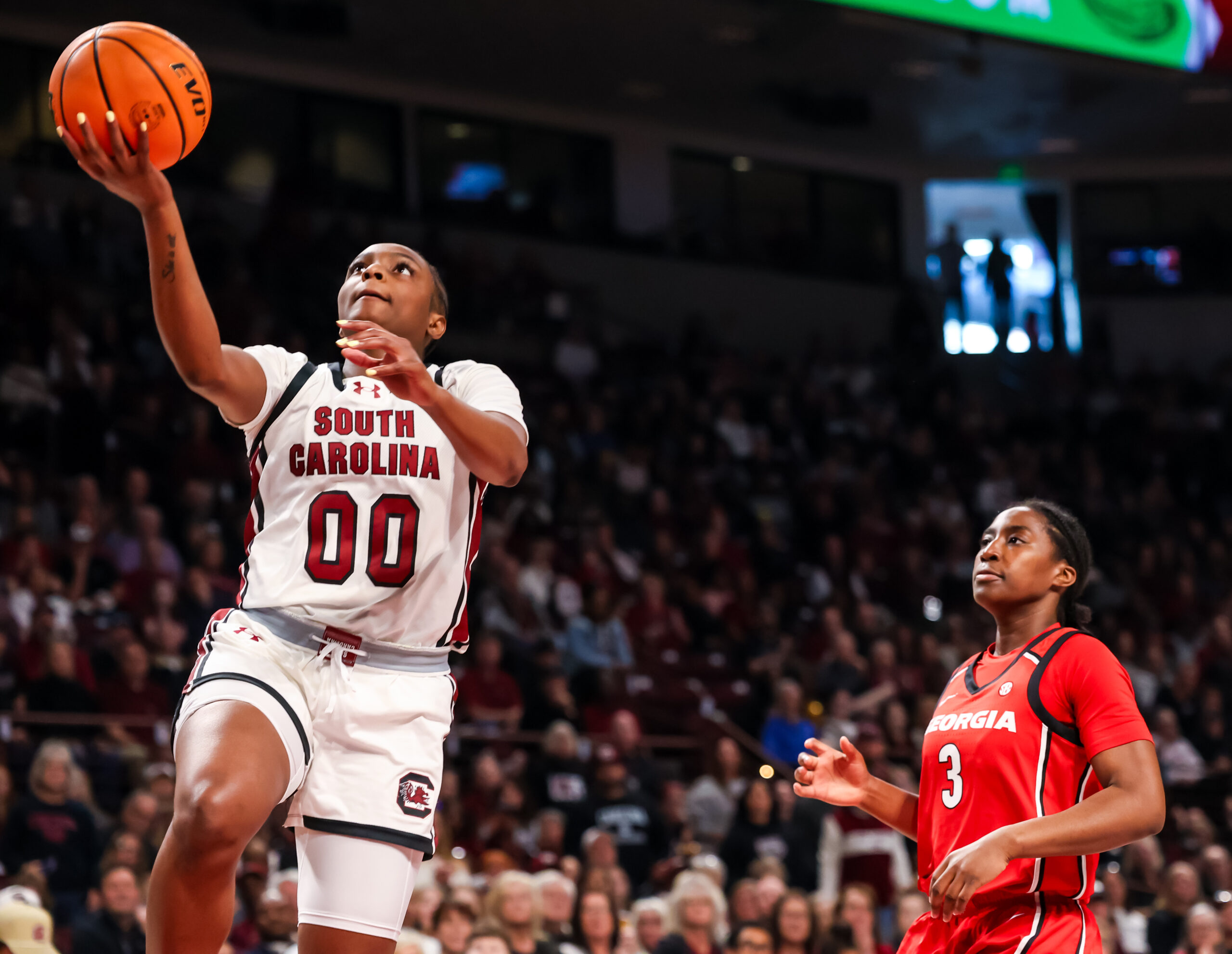 South Carolina guard Ta'Niya Latson drives to the basket for a layup against Georgia in a recent game.